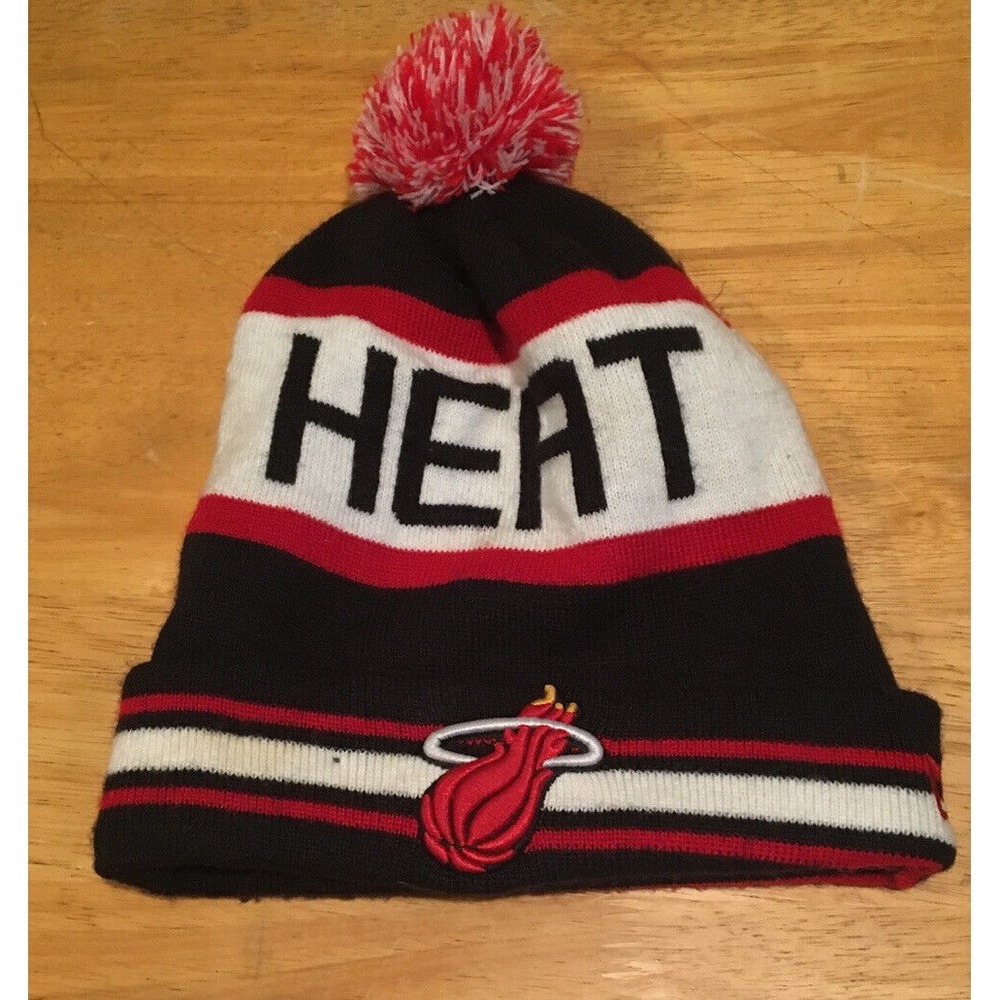New Era‎ Miami Heat Winter Beanie Knit Soft Hat Cap With Pom Red Black White 66